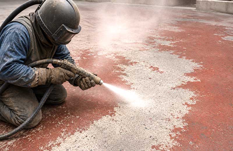 Sandblasting concrete surface